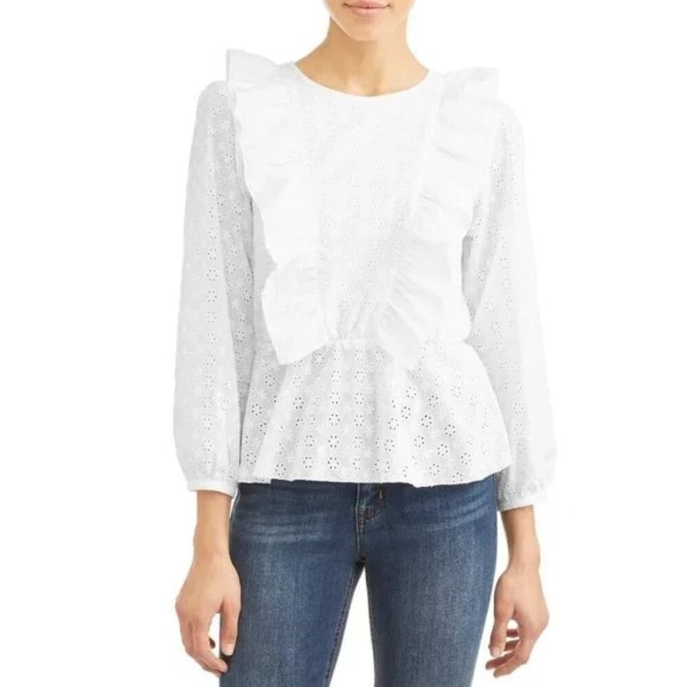 Textile Elizabeth And James size XXL White Eyelet Ruffle Blouse cotton top